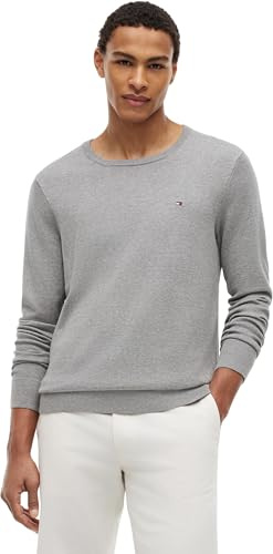 Tommy Hilfiger Uomo Pullover Essential Cotton Crew Neck in Cotone, Grigio (Medium Grey Heather), L