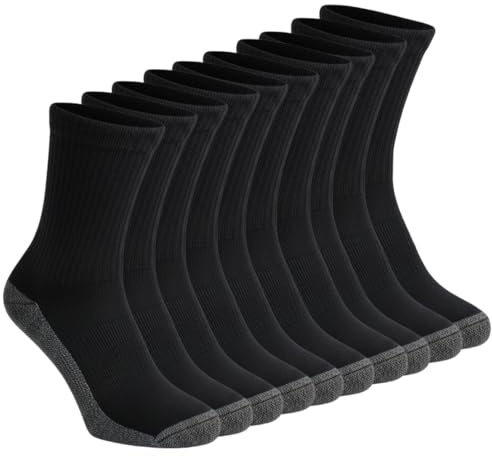 10 Pairs Men's Work Socks Heavy Duty Thick Heel and Toe Protection Cotton Rich Crew Calf Men’s Boot for Hiking- Enhanced Support Comfort -Size UK (6-11)