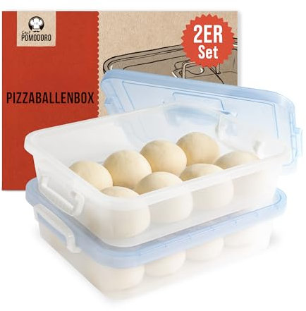 Chef Pomodoro Large Pizza Dough Proofing Box with 2 Trays and 2 Lids, 44 x 34 cm, Pizza Dough Container with Lid Fits 6-8 Dough Balls, Pizza Dough Tray With Convenient Carry Handle (Blue)