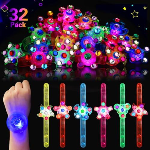 BSTDECOR Glow in The Dark Party Favors for Kids-32 Pack LED Light Up Fidget Spinner Bracelets, Birthday Gifts for Boys Girls, Treasure Box Toys Classroom Prizes Goodie Bags Stuffers