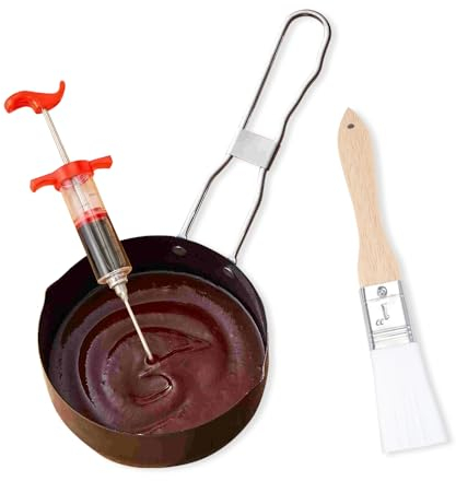 Bekväm 3 st BBQ Basting Pot med borste n kött marinad injektor set - perfekt för Thanksgiving Turkiet - Inkluderar kalkon injektorspruta och nylonborst bakverksborste med såsskål för grill
