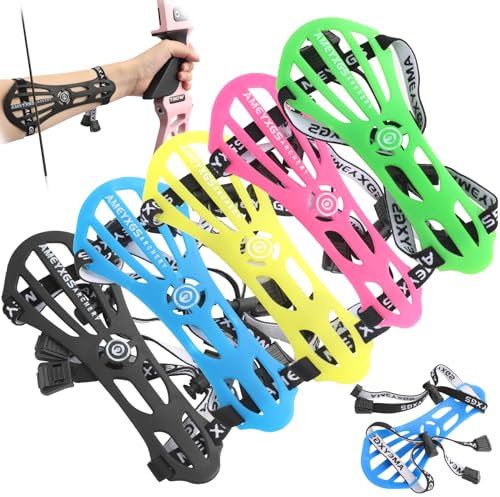 SHARROW Bogenschießen Armschutz Einstellbar Armschoner Armguard Unterarm sicher Schutzausrüstung für Jugendliche Erwachsene Outdoor-Jagd Schießen (Blau)