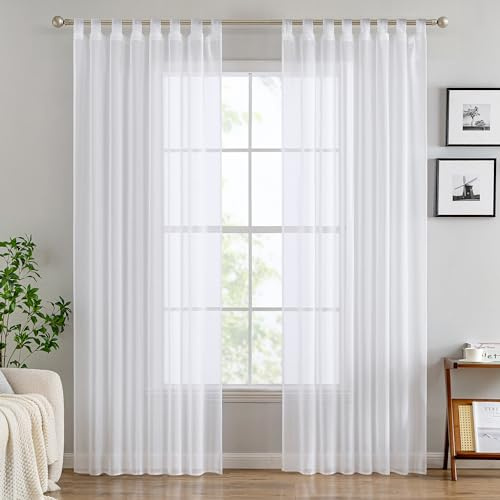 EMEMA Tende Set Di Tende Trasparenti Soggiorno Sciarpa A Loop Vocello Con Nastri Di Piombo 2 Serie Pacco Soggiorno Arioso Decorativo Camera Da Letto 140 X 260 cm (B x H) Bianco