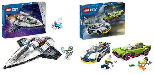 LEGO City Le Vaisseau Interstellaire, Jouet de Construction de l'espace, Cadeau pour Garçons et Fill & City La Course-Poursuite Entre la Voiture de Police et la Super Voiture, Jouet Imaginatif