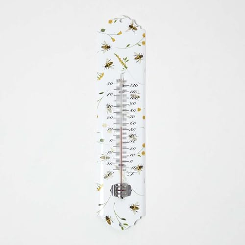 HOMESCAPES Innen/Außen-Thermometer Bienen-Print, Analog-Thermometer Celsius Fahrenheit für Garten & Gewächshaus
