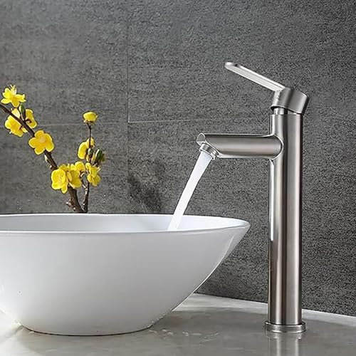 XWIHTR Grifos para lavabo y baño caliente y frío de acero inoxidable, ahorro de agua, silencioso, sin goteo, para baño, lavabo, grifos de cocina pequeños (cepillado - alto)