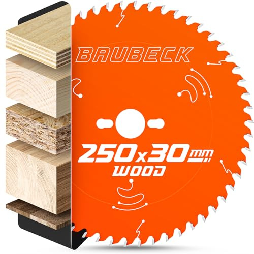 BAUBECK Sågblad 250 x 30, 2,6 mm snitt i trä, 54 tänder för kap- och bordscirkelsågar, som från Einhell. Dewalt 7492, Elektra Beckum KGS 300 kompatibel, cirkelsågblad 250, kapsågblad 250