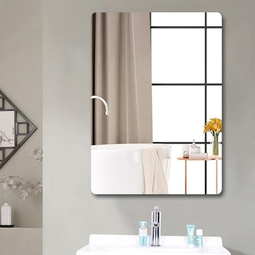 LIVELYPET Akrylspegel blad självhäftande flexibel ej glas spegel kakel rektangel klibbig säkerhet väggspegel utan ram klistermärke för badrum fåfänga hus väggdekoration, 27 x 42 cm