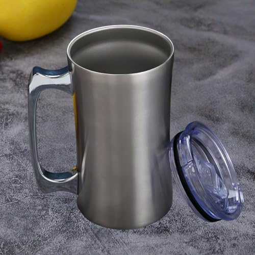 Supercap - Boccali da birra in acciaio inox, bicchieri isolati per tazze da caffè, 20 once boccale da birra a doppia parete con manico e coperchio, boccale in metallo per bevande calde e fredde, bar