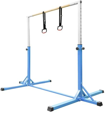 FCOUMY Reckstange Outdoor Kinder,Turnstange Indoor Kinder for Kids mit gymnastikringe 13 Höhenverstellbar,Turnreck Gymnastik Trainingsgeräte,Turnstange,Horizontale Training Bar,Blue