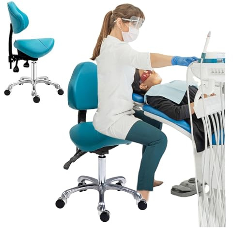 FXLUHAY Tabouret de Selle Roulant avec Dossier, Chaise médicale Ergonomique for Clinique, hygiène Dentaire, Spa, siège en Cuir(Green)