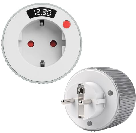 SKIKHN Temporizador Enchufe Mecánico, 1 Minuto a 24 Horas Enchufe Temporizador, Enchufe con Temporizadors con Digital Pantalla, 16A 3680W, Apagado Automático, para Electrodomésticos (Blanco)
