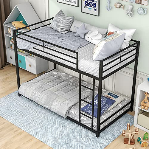 FOUBAM 3FT Single Over Single Bunk Beds, Single Loft Bed, Black