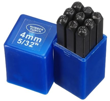 sourcing map 9Pcs Metal Number Stamps Set 5/32 (4mm) 40Cr Number Stamping Kit Hand Stamping Punch Tool Set with Blue Case for Jewelry Making Craft Arts Ring Bracelet