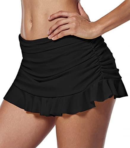 Ecute Womens Swim Skirt Tankini Bikini Bottom Beachwear Swimming Dress, Black, UK 12