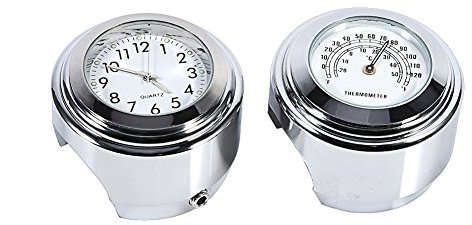 Qiilu Motorrad Uhr, Lenkerhalterung Uhr, 7/8 1 Motorrad Lenkerhalterung Uhr Zifferblatt Uhr 0026 Thermometer Temp Weiß
