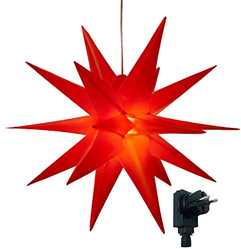 Bonetti 3D Leuchtstern inkl. warm-weißer LED Beleuchtung | für Innen und Außen geeignet | hängend | 7,5 m Zuleitung (rot, ca. Ø 100 cm (Netzstecker))