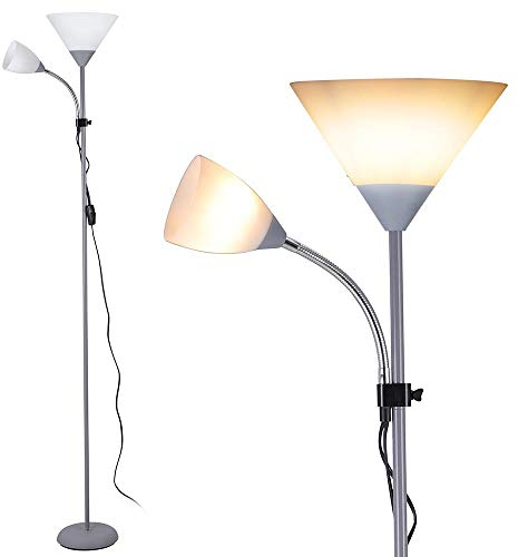 BAKAJI Lampada da Terra Piantana Design Moderno In Metallo con Doppio Paralume Braccio Flessibile Luce Direzionabile Altezza 180cm per Casa Salotto Camera letto (Paralume Cono)