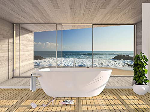 OEDIM Stickers muraux Photo Image, Fenêtres de Paysage avec Vue sur la Mer, Sticker Vinyle Adhésif Autocollant Fond Mural