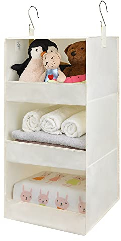 GRANNY SAYS Organizador colgante de 3 estantes, almacenamiento plegable para armario, estantes colgantes para armarios y armarios de caravanas, beige, 29 ½ pulgadas de alto x 12 pulgadas de ancho x 12