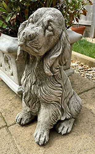 Figura decorativa de piedra de Spaniel | Animal cachorro perro al aire libre escultura de jardín