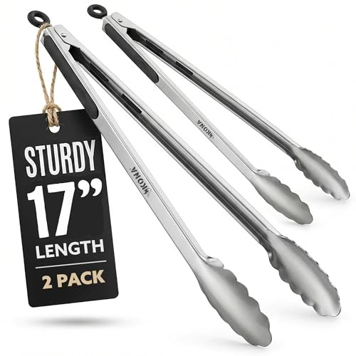 Kona Premium Stainless-Steel Locking Grill Tongs 17 inch, Sturdy, Heavy Duty Tongs - Great for Cooking, Grilling, and Barbecue (BBQ) [Set of 2]