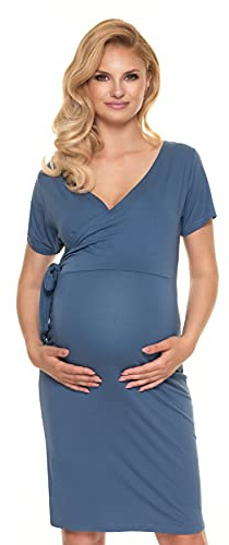 Selente Mummy Love - Vestido de Maternidad con función de Lactancia, Encaje o Bordado, Aspecto Envolvente, Manga Corta, Color Azul, Talla única