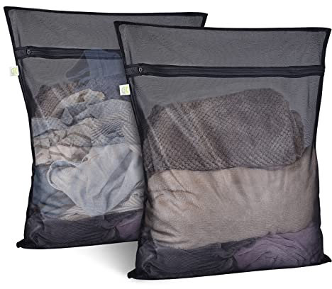 OTraki 2 Pack Mesh Laundry Bags 60x80cm, Laundry Bags for Washing Machine Mesh Bags with Zips Large Washing Bags for Laundry Delicates Sheets Coats Curtains (Black)