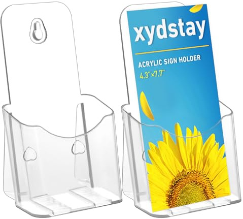 xydstay Acrylic Brochure Holder 4x9 Inches Slant Back Design, Clear Display Stand, Plastic Table Stand Sign Holder,Pamphlet Holder Flyer Holder,Display Stand,Table Signs Plastic Paper Holder for Office, Home, Store, 2 Pack