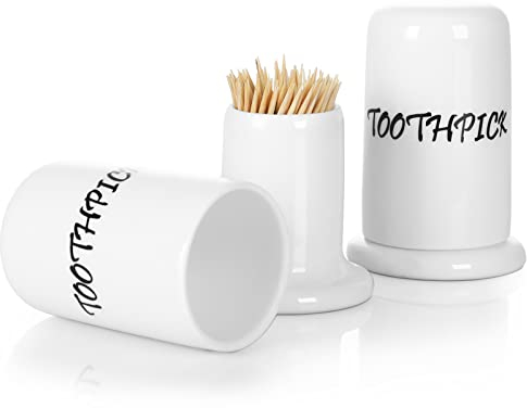 LEETOYI Porcelain Toothpick Holder Dispenser with Lid Set of 2, White