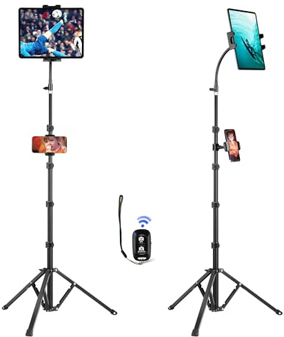 Peastrex Ipad and Phone Tripod 73 Gooseneck Tablet Floor Stand Holder Mount with Remote for 3.5 to 15in Tablets iPhones, iPad Pro Air Mini 12.9 11 10.5, Galaxy Tab S9 ultra 14.6, Surface