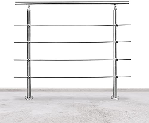 Tubiaz Ringhiera in acciaio inossidabile con 4 barre trasversali, ringhiera d'ingresso per balcone, scale, interno ed esterno (150 cm)