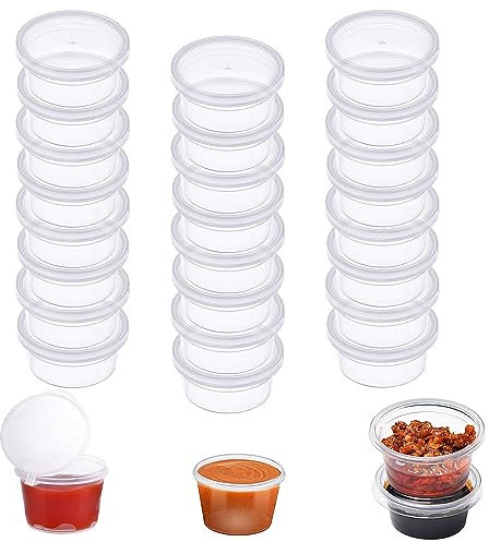 Barquette Plastique avec Couvercle - 50 Pièces Pot Réutilisable, 2 OZ Contenant pour Sauce, Condiments, Crème et Tomate