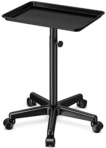 DEER BEAUTY Salon Tray on Wheels - Premium Aluminum Tattoo Tray Rolling Trolley - Adjustable Salon Service Rolling Tray Hairdresser Cart with Clinic Spa Rolling Tray Wheels (Black)