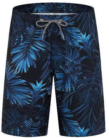 APTRO Herren Badehose Lang Badeshorts Schnelltrocknend Boardshorts Freizeit Short Blätter Dunkelblau MK288 L