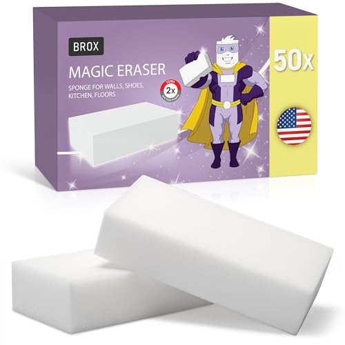 BROX® Magic Eraser – 50x Cleaning Sponge | Eraser Sponge for Walls, Shoes, and Floors | Durable Magic Sponge for Stubborn Stains – Reusable and Multi-Purpose