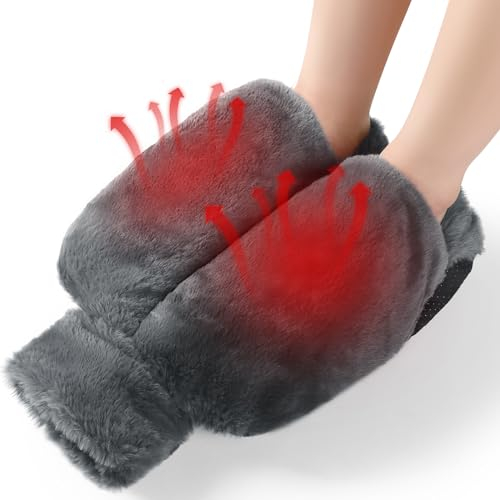 WESTHL Foot Warmer, 2L Heated Feet Warmer with Removable & Washable Plush Cover, Warm in Winter, Heated Feet Pain Relief, Natural Rubber, Size 35 to 45 (Dark Grey)