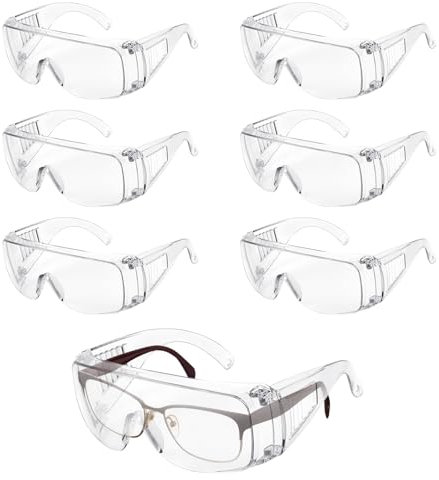 Kigniote Arbeitsschutzbrille, 6 Stück Sicherheitsbrille Transparent für Brillenträger, Labor, Chemie - Schutzbrille für Kinder, Herren, Damen (Transparent)