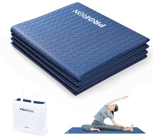 PROIRON Travel Yoga Mat Foldable 0.16, Foldable Exercise Mat Non Slip Yoga Matt for Women Gym Home, Pilates, Workout, Fitness, Stretching, Lightweight Small Packable Excercise Mat-Blue