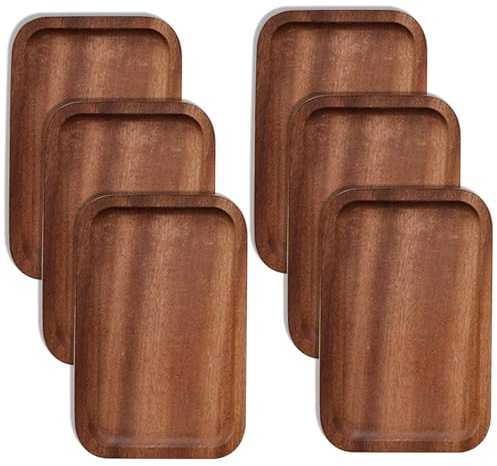 Confezione da 6 piatti da portata e vassoi in legno naturale con bordo, rettangolari per evitare scivolamenti e fuoriuscite di cibo