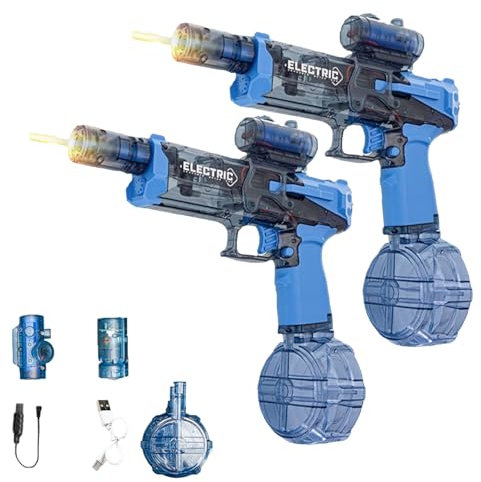 Potente Pistola de Agua Eléctrica, Juguete de Playa para Adultos, con Control Remoto y Luz (Azul+Azul)