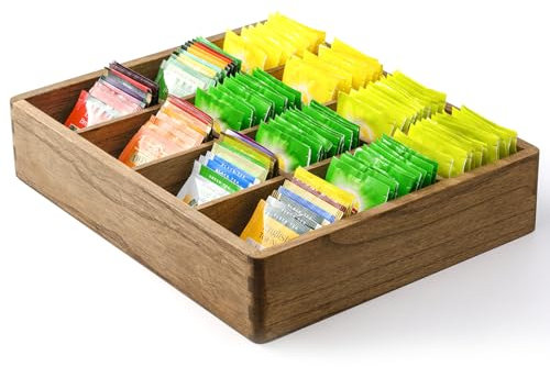 KIRIGEN Holz Teebox Organizer mit 12 Fächern - Teebeutel Aufbewahrungsbox für Küche, Büro & Zuhause - Vielseitige Teebeutelhalter aus Massivholz für Teebeutel, Kaffee & Gewürze gelb-braun
