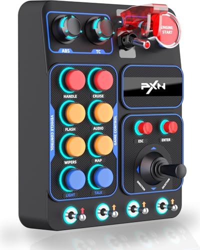 PXN CB1 Button Box – PC Seitenkonsole, 19 Tasten & Schalter, RGB-Beleuchtung, Seiten-Steuerbox für Sim-Racing-, Lkw-, LS- und Flug-Spiele, Zubehör für Lenkrad und Joystick, nur für PC