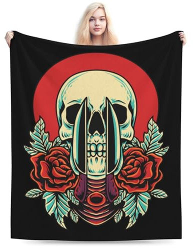 FWJZDSP Manta de Franela Suave y acogedora para sofá, Cama, sofá o Silla, con diseño de Calavera y Cuchillo, de 80 x 60 Pulgadas