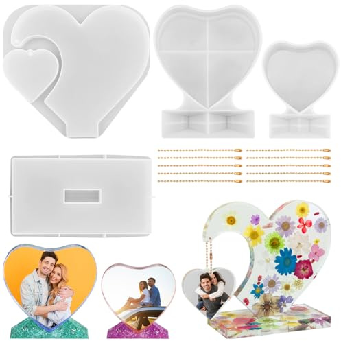 3 juegos de moldes de resina para marco de fotos, moldes de resina en forma de corazón AIFUDA de silicona, moldes de epoxi grandes para fundición de resina, manualidades, decoración del hogar, regalos