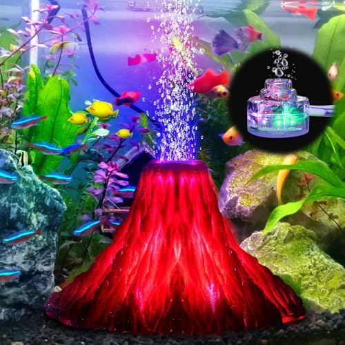 BORDEAG Vulkan Aquarium Dekoration, Aquarium Vulkan Ornament Mit Bunte Led Lichter, Aquariums Deko, Fisch Tank Dekorationen Für Fisch Tank (17X16X10 cm)