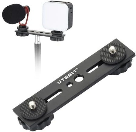 UTEBIT 5 Estabilizador Camara, Soporte para Zapata de Flash Dual de Soporte Camara con Tornillo de 1/4  Soporte para Gopro para Cámara DSLR Luz de Flash LED Micrófono