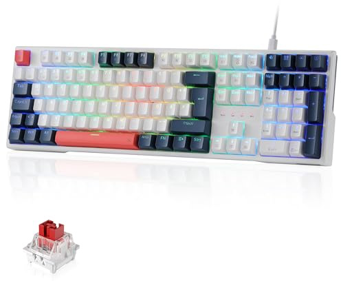 Redragon K668 QWERTZ-Layout Kabelgebundene Gaming-Tastatur, 105+4 Tasten Tastatur, Hot-Swap Sockel, Leise Roten Schaltern, Mischfarben-Tastenkappen, RGB-Hintergrundbeleuchtung, Multimedia-Shortcuts