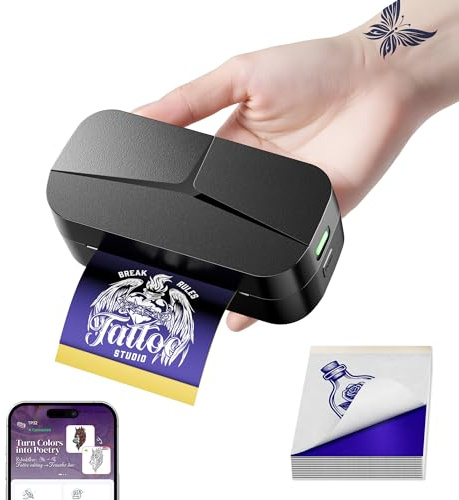 TATTMUSE Mini Stencil Drucker, Tattoo Drucker mit 30 Transferpapier (80 x 133mm) ideal für kleine Stencil, Tattoodrucker Tragbare Thermodrucker für Künstler & Anfänger, Kompatibel mit iPhone & iPad