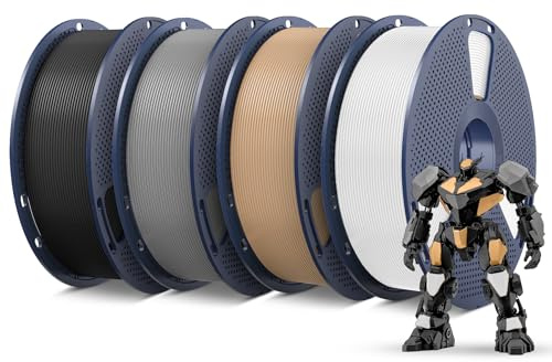 SUNLU PETG 1,75 mm 4 kg filament, mindre töjning och god vidhäftning mellan skikten, individuellt vakuumförpackade, 1 kg per spole, 4 färger, svart + vitt + grått + ek.